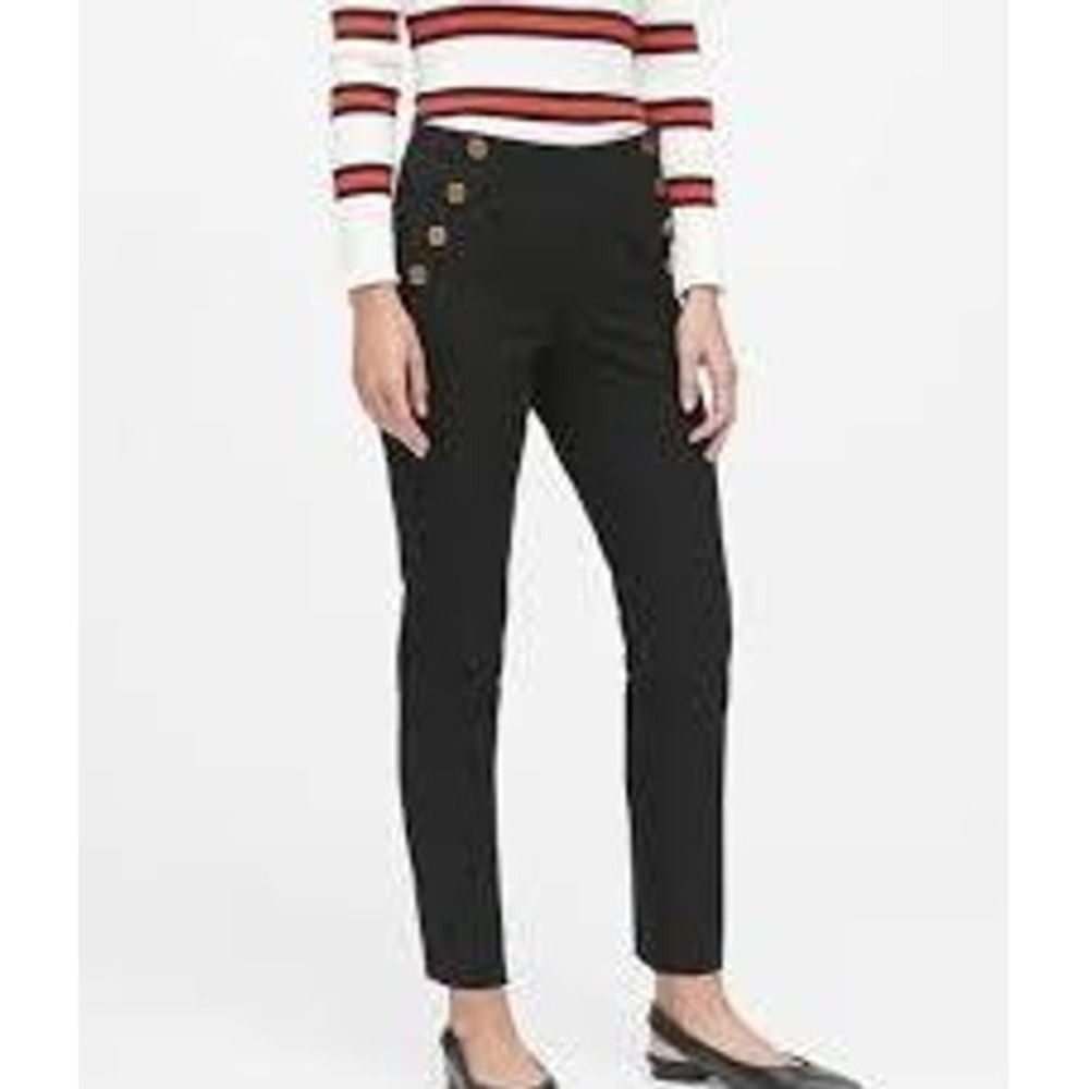 Banana Republic Pants Womens 12 Black Mid-Rise Sloan Sailor Button Slimming NEW